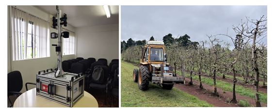 Figura 2. Protótipo SEEmear. Protótipo sobre a mesa (A) e acoplado ao trator (B)